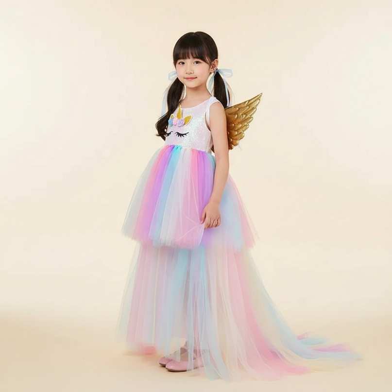 pastel unicorn trailing dress - three-quarter