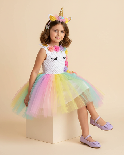 pastel unicorn tutu dress set - sitting