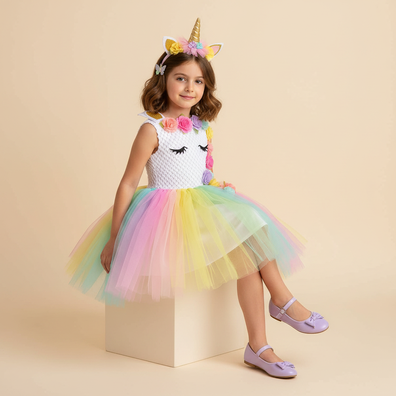 pastel unicorn tutu dress set - sitting