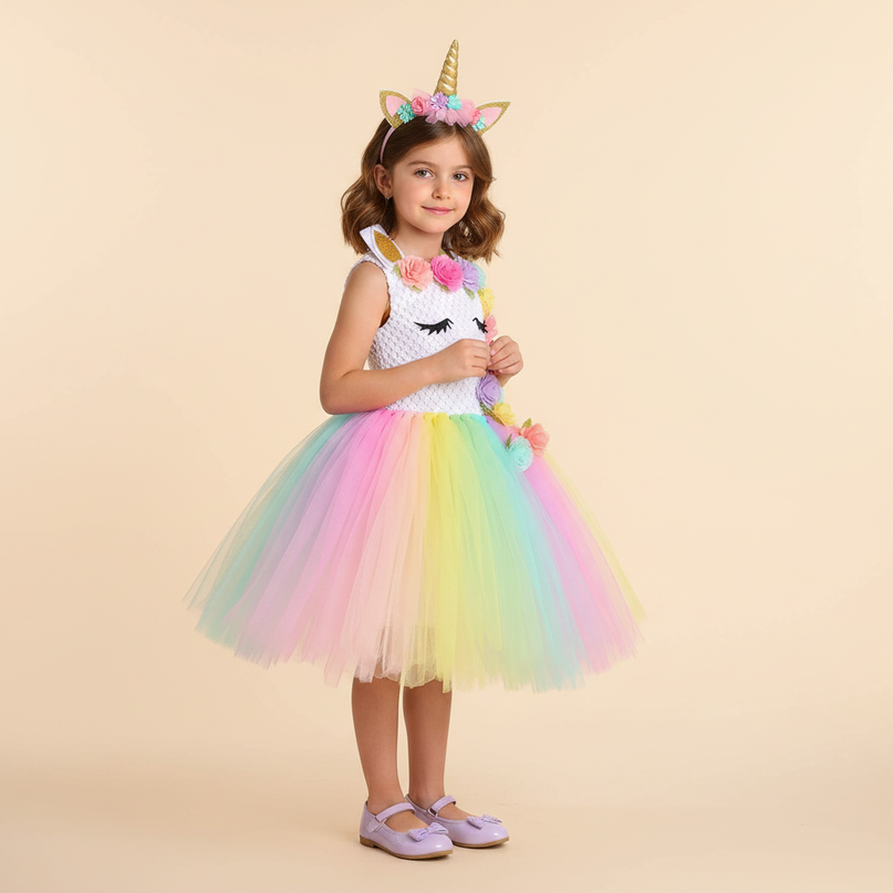pastel unicorn tutu dress set - three-quarter