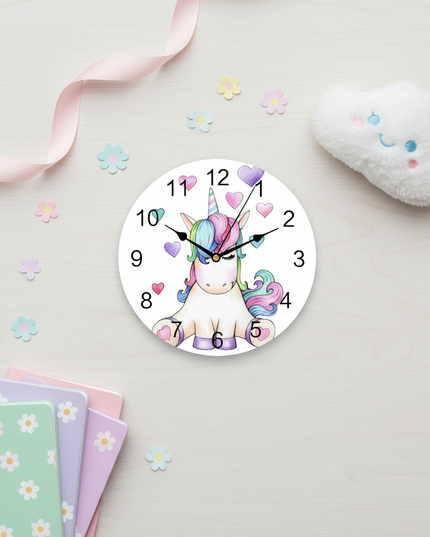 pastel unicorn wall clock - flat-lay
