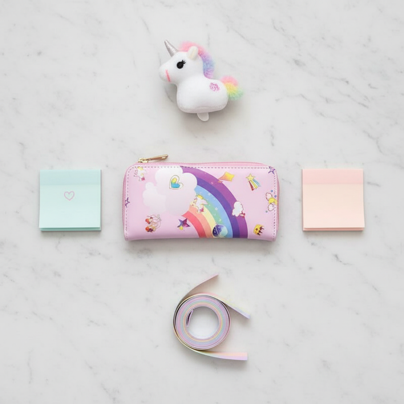 pastel unicorn wallet - flat-lay