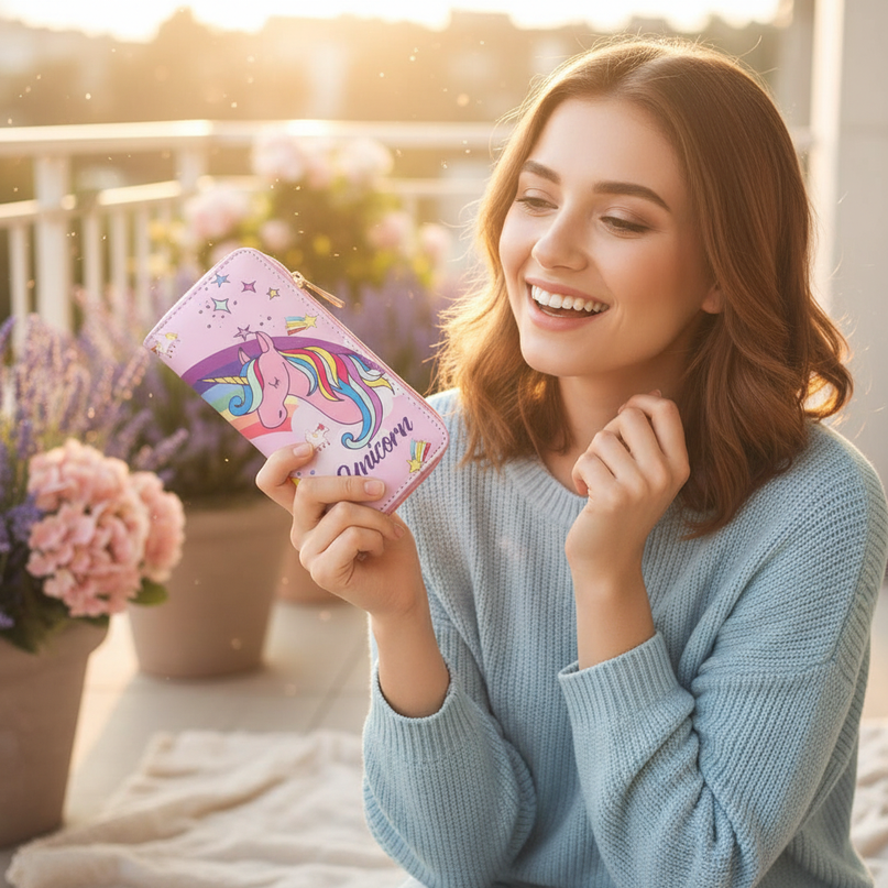 pastel unicorn wallet - in-use