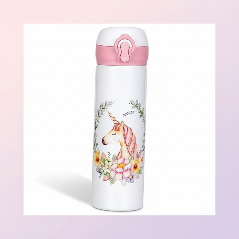 pastel unicorn water bottle - white-bg