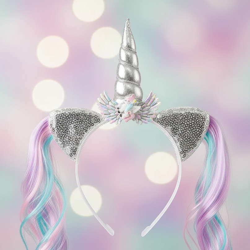 pastel unicorn wig headband - detail
