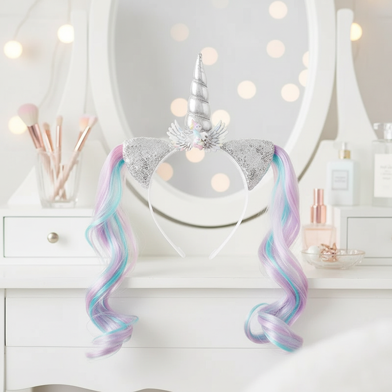pastel unicorn wig headband - lifestyle