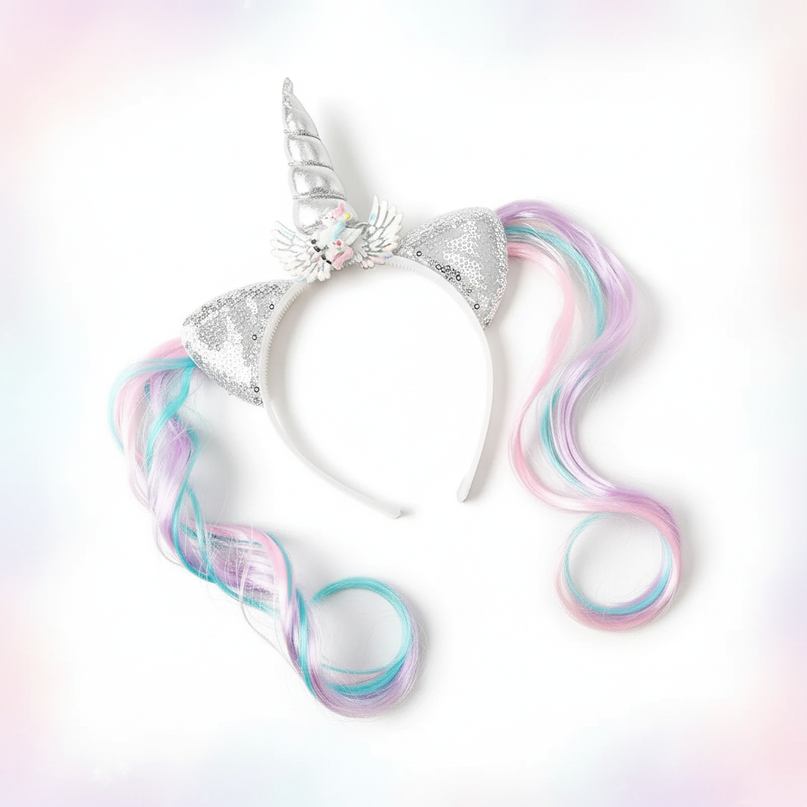 pastel unicorn wig headband - white-bg