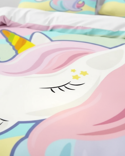 pastel wave kawaii unicorn bedding - detail