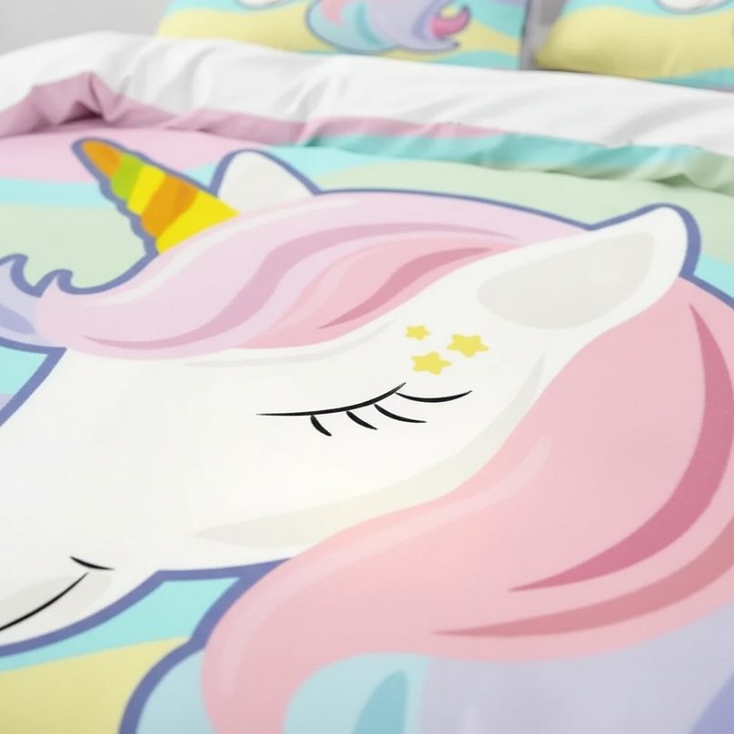 pastel wave kawaii unicorn bedding - detail
