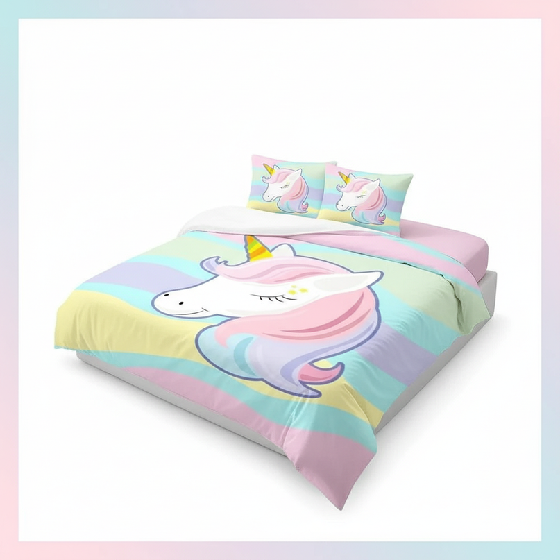 pastel wave kawaii unicorn bedding - white-bg