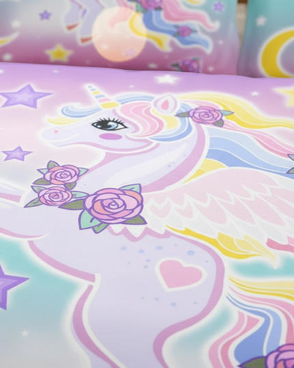 pastel winged rose unicorn bedding - detail