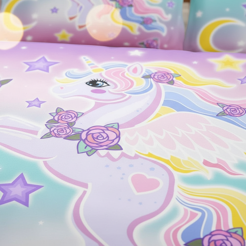 pastel winged rose unicorn bedding - detail