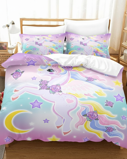 pastel winged rose unicorn bedding - lifestyle