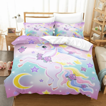 pastel winged rose unicorn bedding - lifestyle