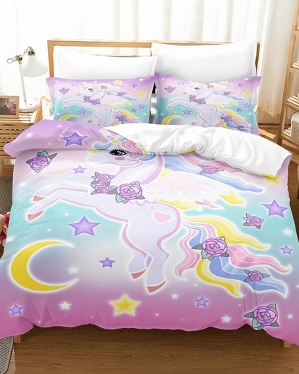 pastel winged rose unicorn bedding - white-bg