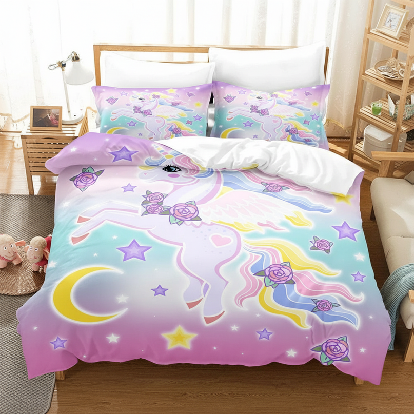 pastel winged rose unicorn bedding - white-bg