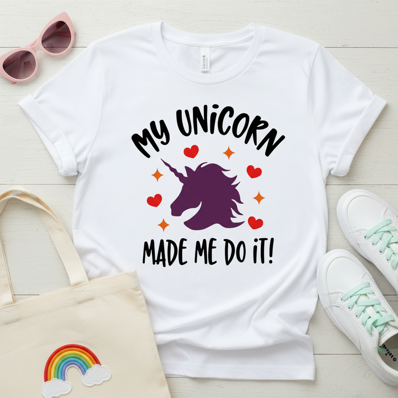 peach unicorn shirt - flat-lay