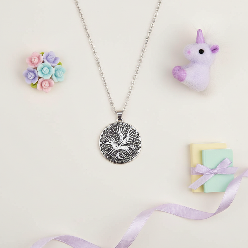 pegasus unicorn necklace - flat-lay
