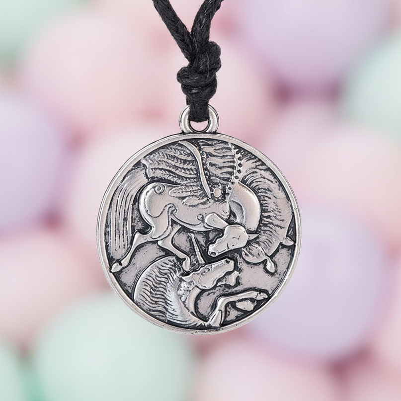 pegasus vs unicorn necklace - detail