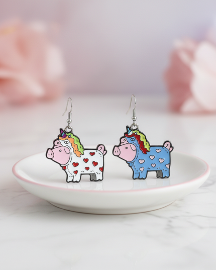 pig unicorn earrings - lifestyle
