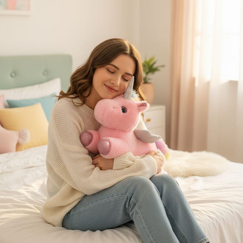 pink alicorn plush - in-use