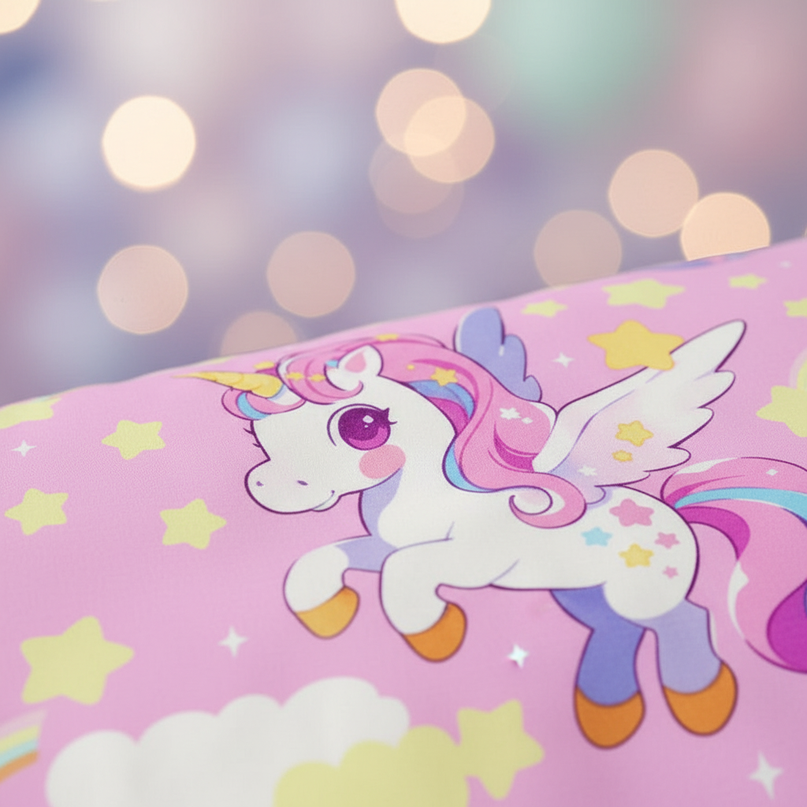 pink allover pegasus unicorn bedding - detail