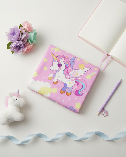 pink allover pegasus unicorn bedding - flat-lay