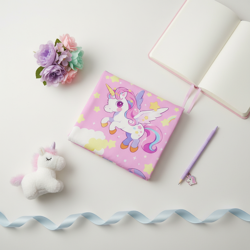 pink allover pegasus unicorn bedding - flat-lay