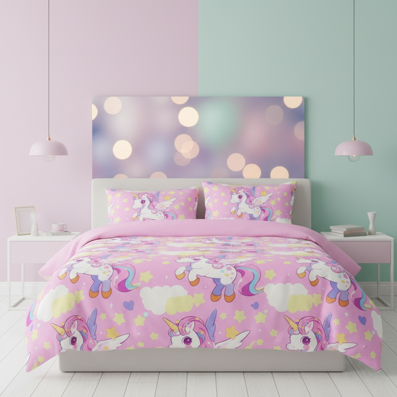 pink allover pegasus unicorn bedding - lifestyle