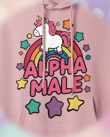 pink alpha male unicorn hoodie - detail