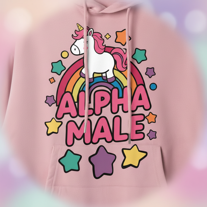 pink alpha male unicorn hoodie - detail
