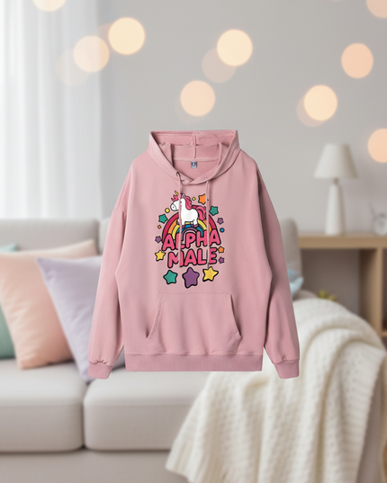 pink alpha male unicorn hoodie - lifestyle