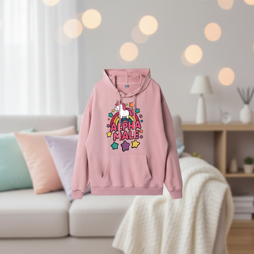 pink alpha male unicorn hoodie - lifestyle