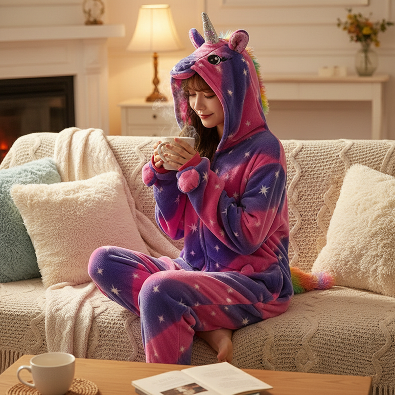 pink and purple unicorn onesie - lifestyle