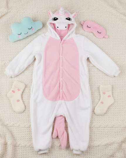 pink and white unicorn onesie - flat-lay