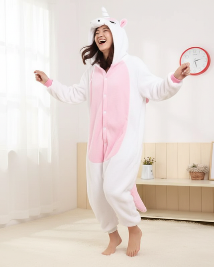 pink and white unicorn onesie - in-use