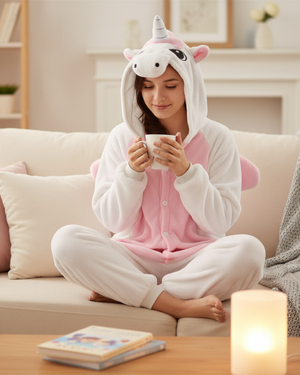 pink and white unicorn onesie - lifestyle