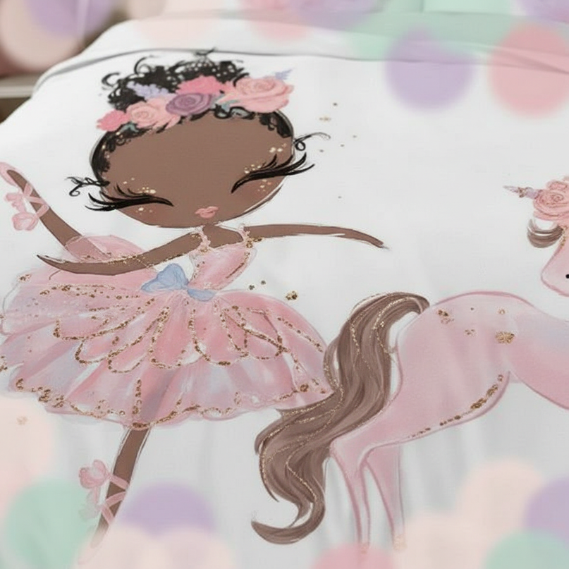 pink ballerina girl unicorn bedding - detail