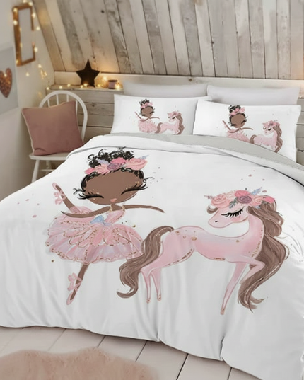 pink ballerina girl unicorn bedding - lifestyle