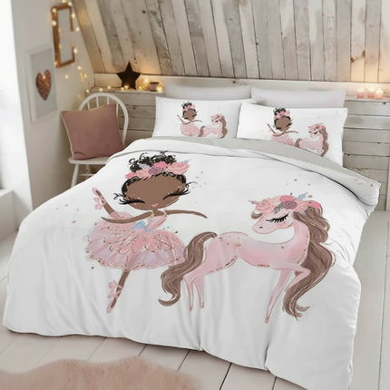pink ballerina girl unicorn bedding - lifestyle