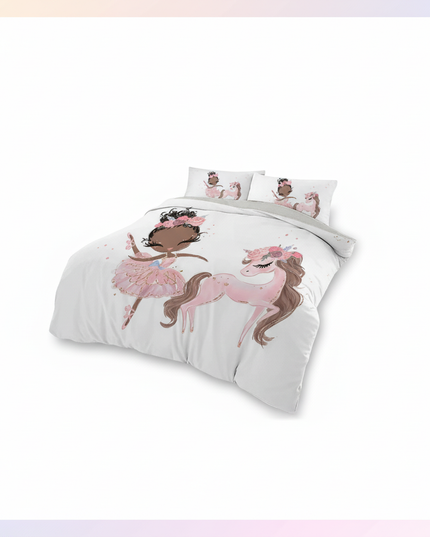 pink ballerina girl unicorn bedding - white-bg
