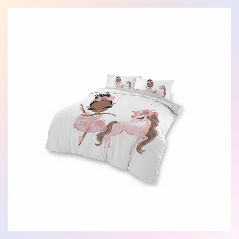 pink ballerina girl unicorn bedding - white-bg