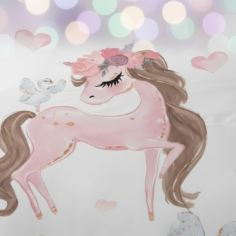 pink ballerina swan unicorn bedding - detail