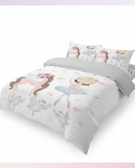 pink ballerina swan unicorn bedding - white-bg