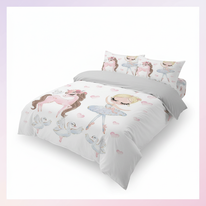 pink ballerina swan unicorn bedding - white-bg