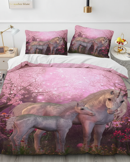 pink blossom unicorn bedding - lifestyle