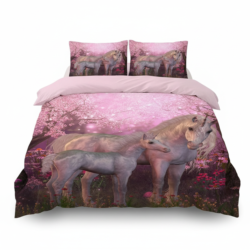 pink blossom unicorn bedding - white-bg