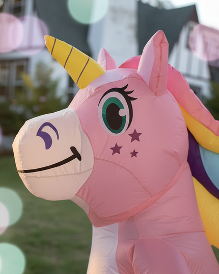 pink blow up unicorn full body costume - detail