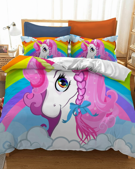pink braided mane unicorn bedding - white-bg