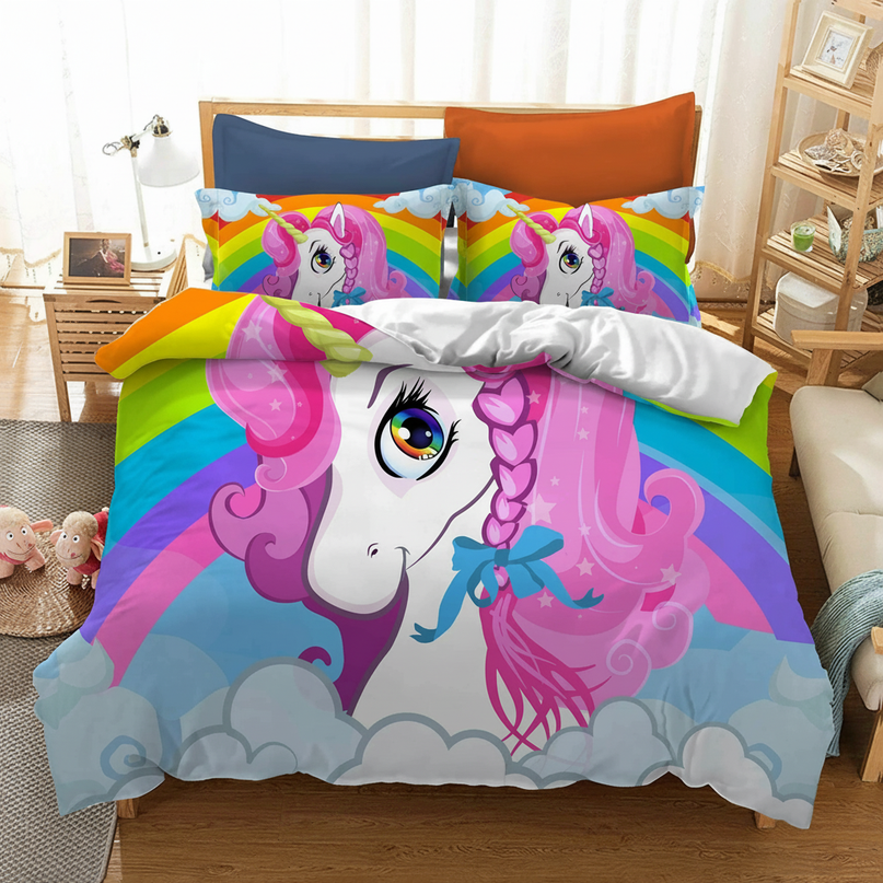 pink braided mane unicorn bedding - white-bg